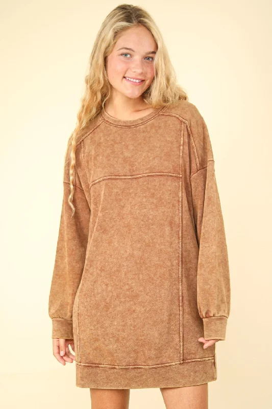 Mineral Washed Oversized Sweatshirt Mini Dress