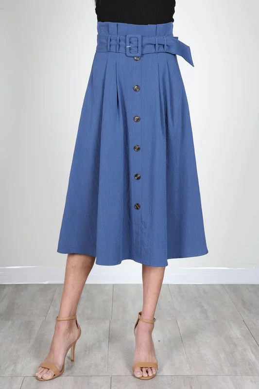 High Waist Midi Skirt-Blue