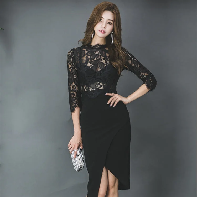 Sexy Black Lace Sheath Party Dresses