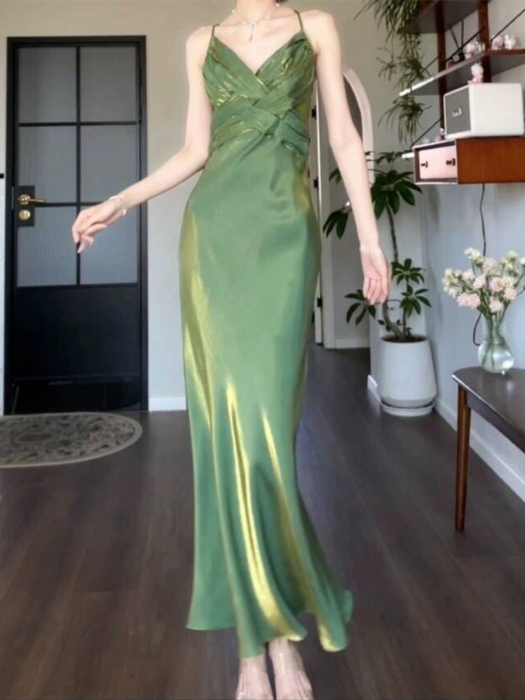 Green evening dress green birthday dress    S5933