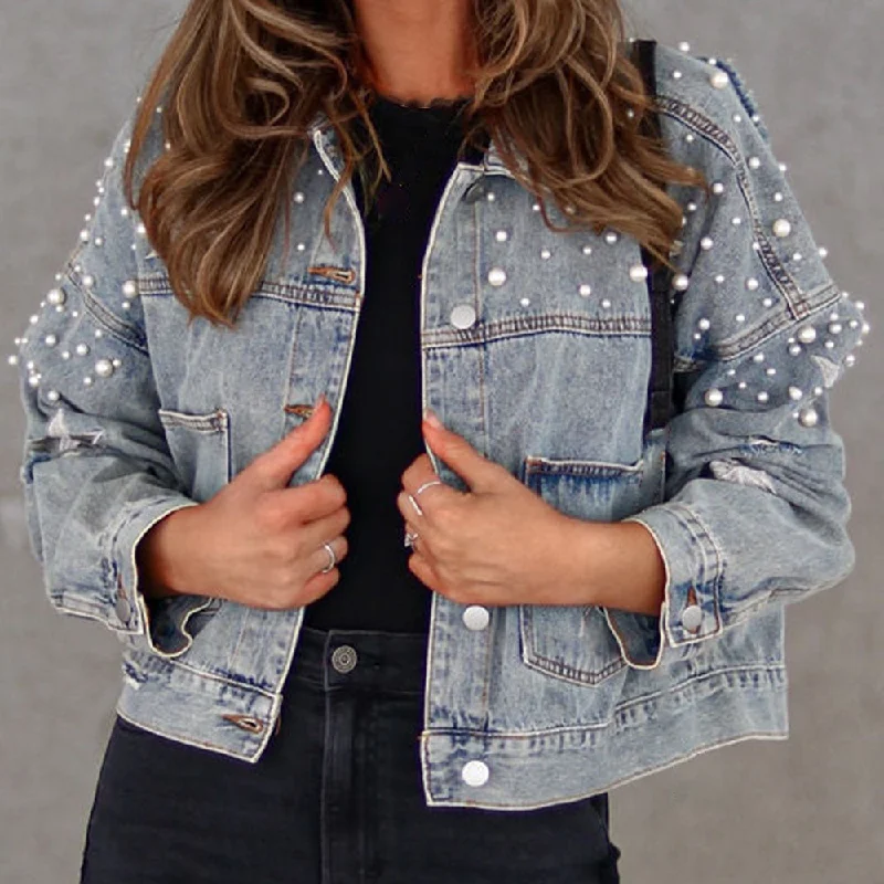 Stars and Pearls Bead Detail Denim Jacket