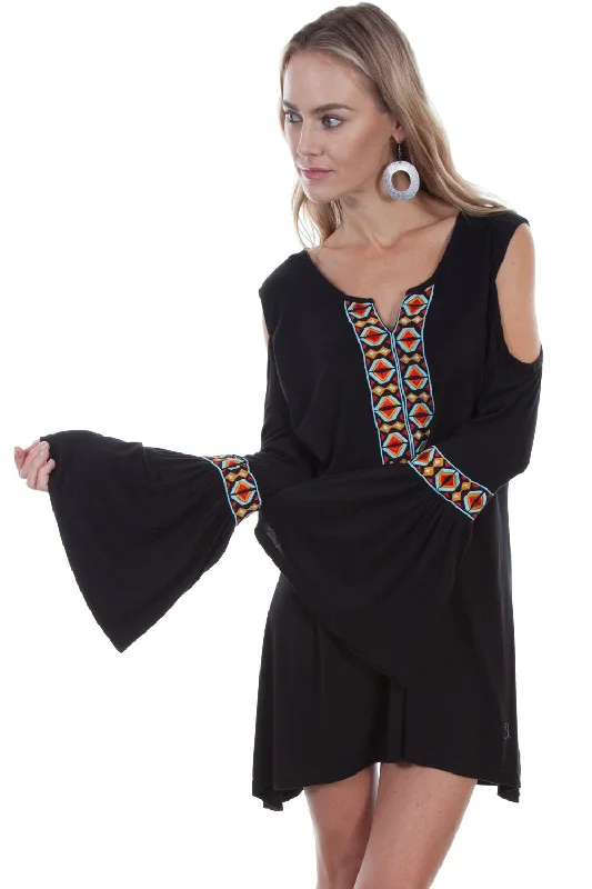 Scully Womens Black Viscose Aztec L/S Tunic