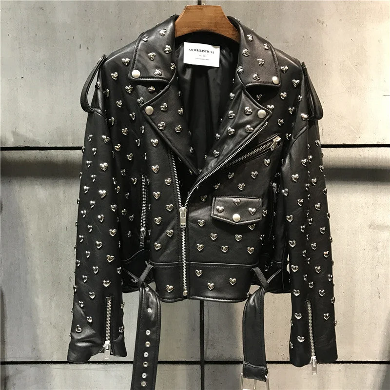 Heart Genuine Leather Moto Jacket