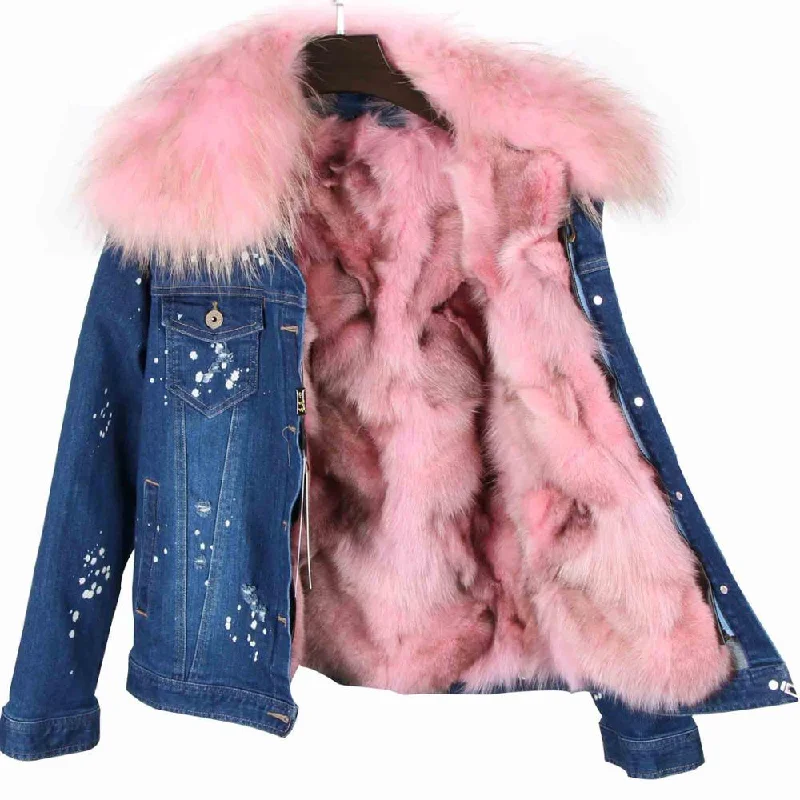 Dark Blue Denim Light Pink Fur