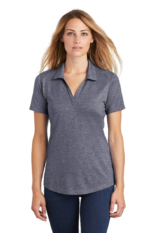 Sport-Tek Womens Moisture Wicking Short Sleeve Polo Shirt - Heather True Navy Blue