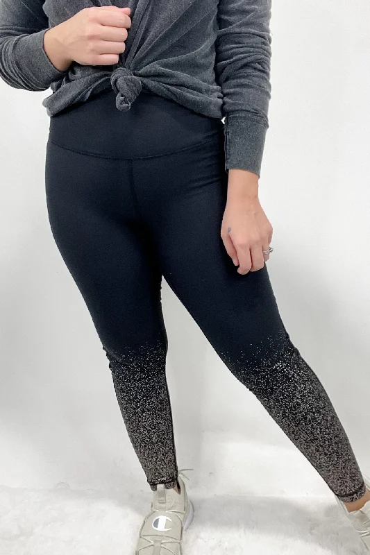 Rise & Shine- Black High Waisted Full Length Leggings w/ Copper Foil Detail