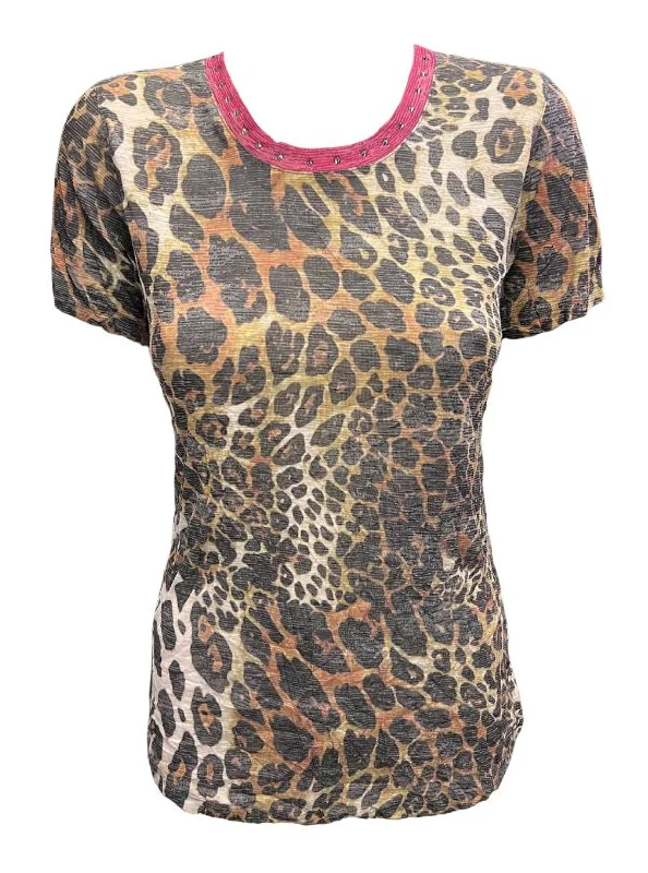 David Cline Sophia Short Sleeve V-Neck Top with Stones - Jungle