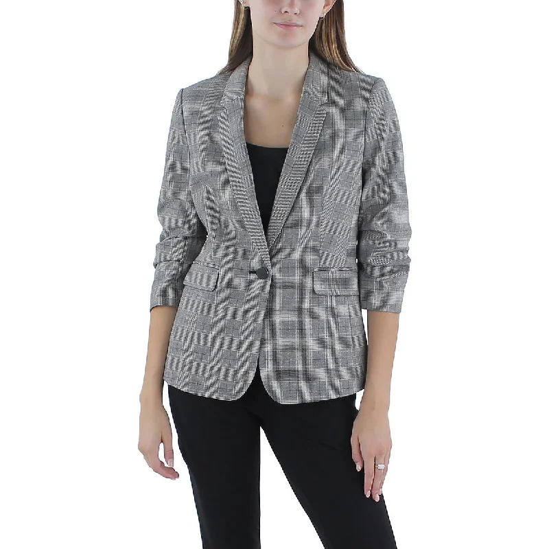 DKNY Womens Petites Ruched Suit Separate One-Button Blazer