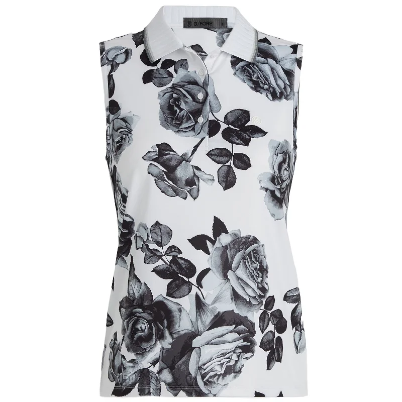 Womens Photo Floral Tech Jersey Sleeveless Polo Snow White - SS24