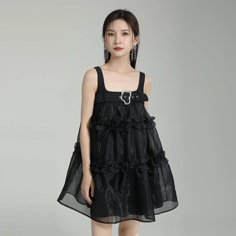 Designed Spaghetti Straps Black Short Dresses