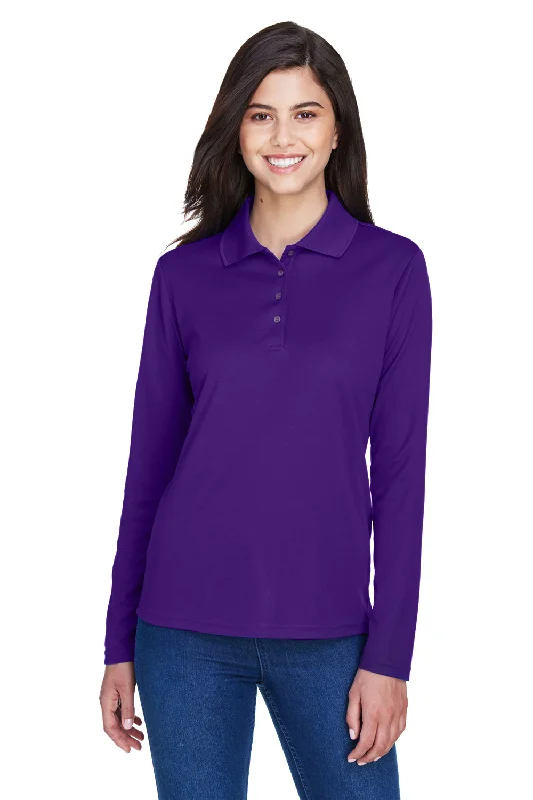 Core 365 Womens Pinnacle Performance Moisture Wicking Long Sleeve Polo Shirt - Campus Purple