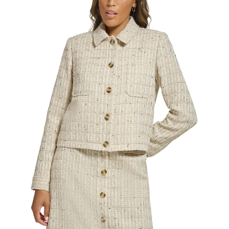 Calvin Klein Womens Tweed Collar Two-Button Blazer