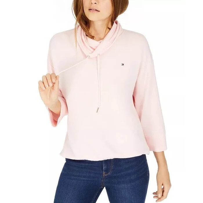 Tommy Hilfiger Women's Drawstring Cowl-Neck Sweatshirt Pink Size Medium