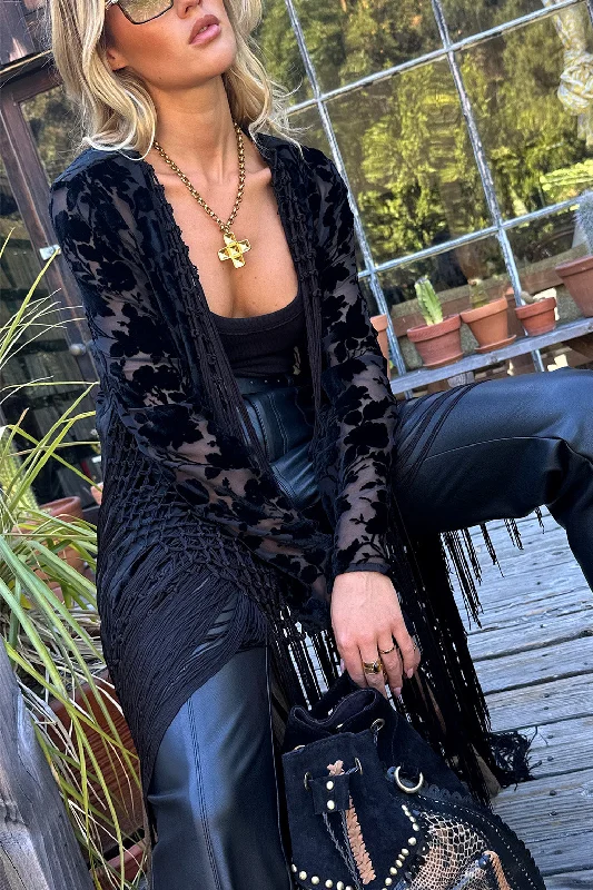 Stone Black Velvet Burnout Kimono