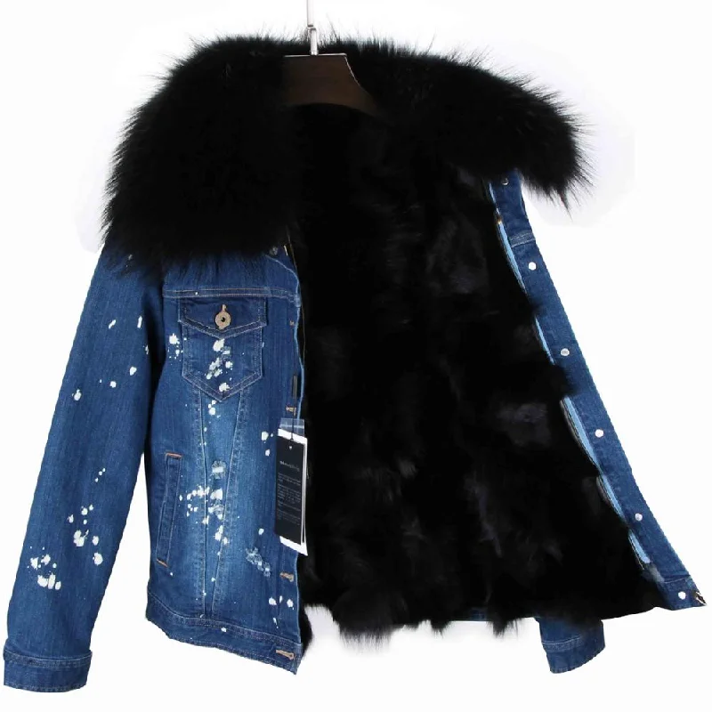 Dark Blue Denim Light Black Fur