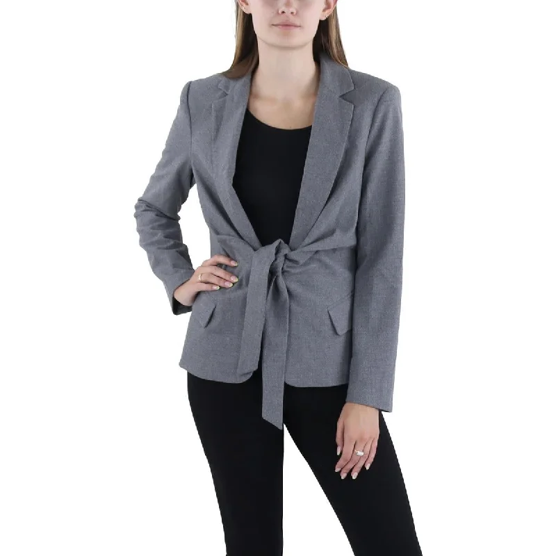 Donna Karan Womens Heathered Tie Front Open-Front Blazer