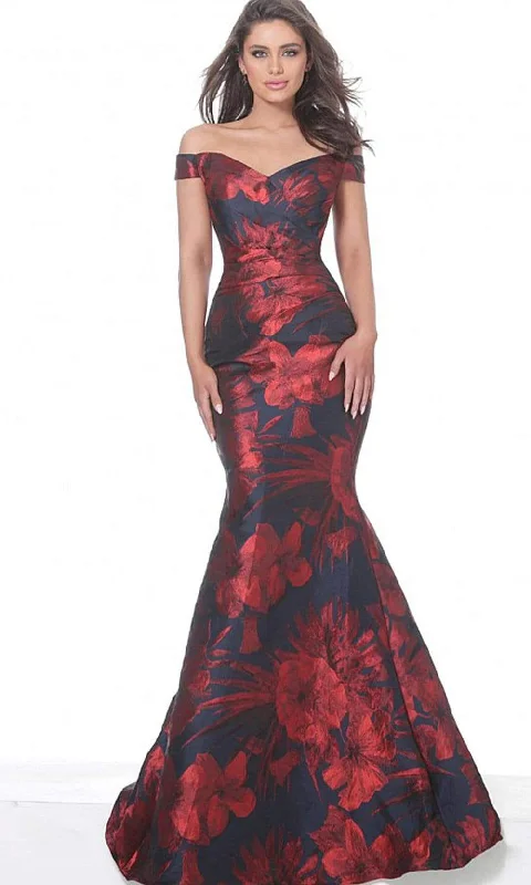 Jovani - 03932 Off Shoulder Floral Satin Mermaid Gown