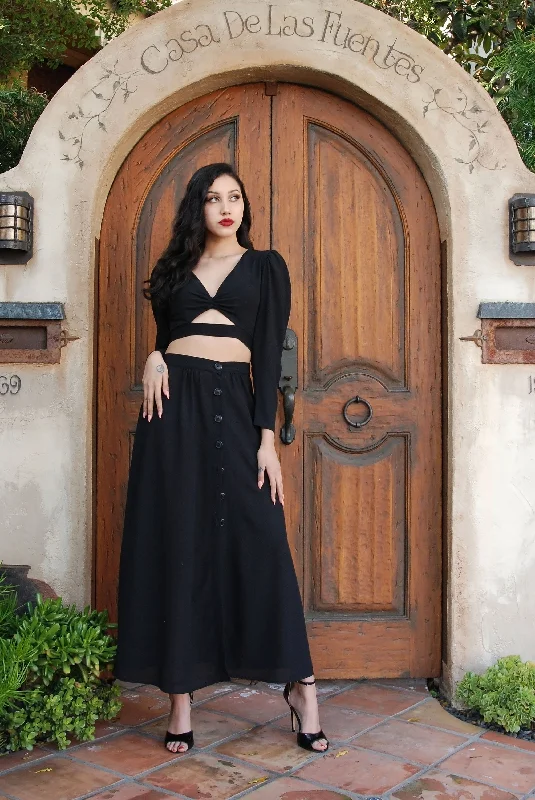 Luna 40's Vintage Crop Top in Solid Black Stretch Crepe | Laura Byrnes