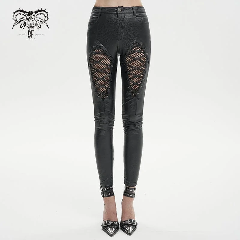 Women's Gothic Mesh Splice Faux Leather Leggings