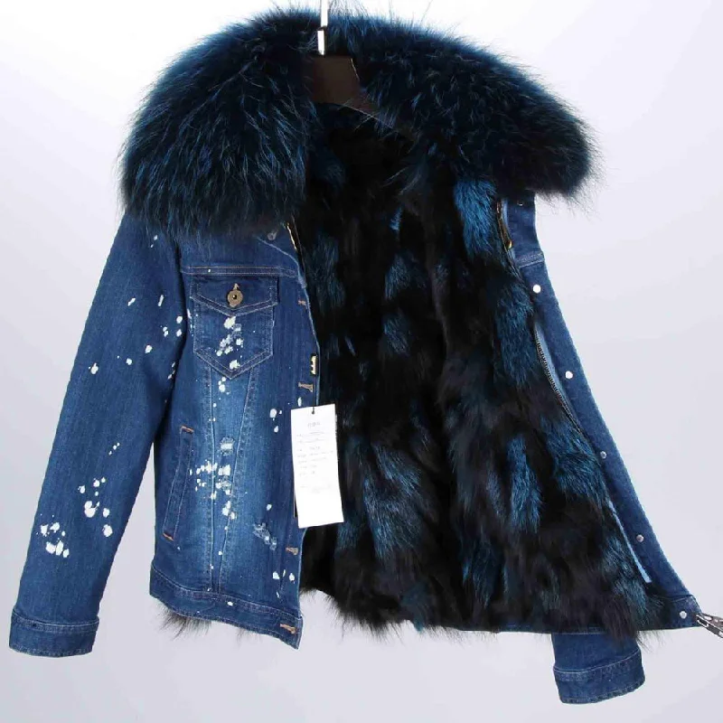 Dark Blue Denim Black & Blue Fur