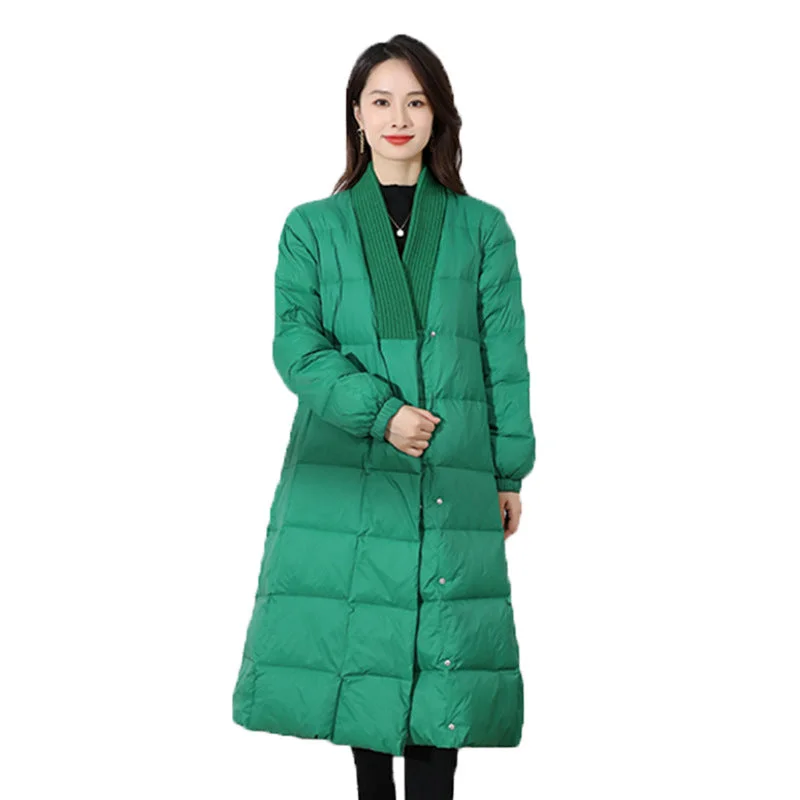 Leisure V Neck Winter Down Overcoats for Women