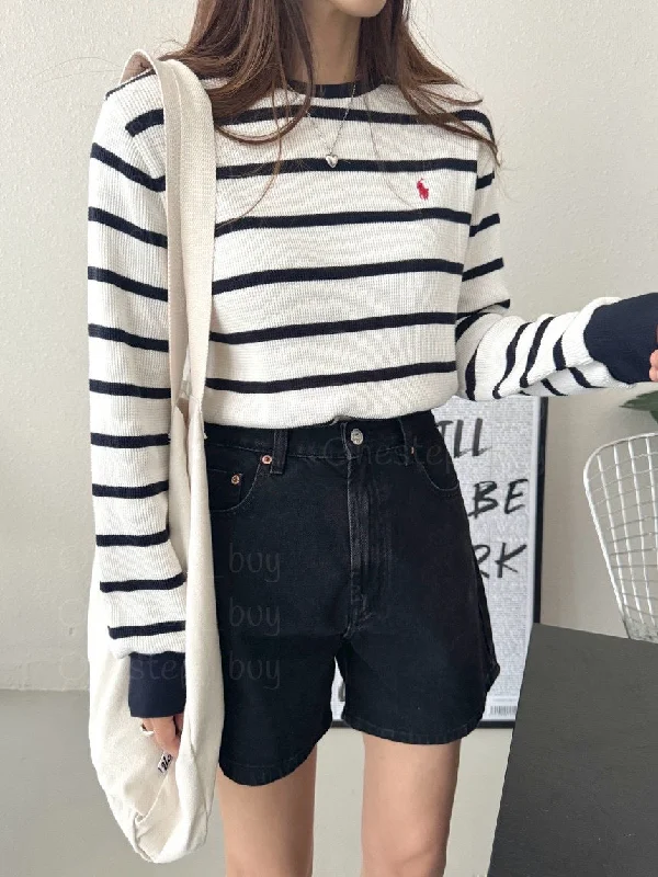 Big Boys Striped Waffle Cotton Long Sleeve Top