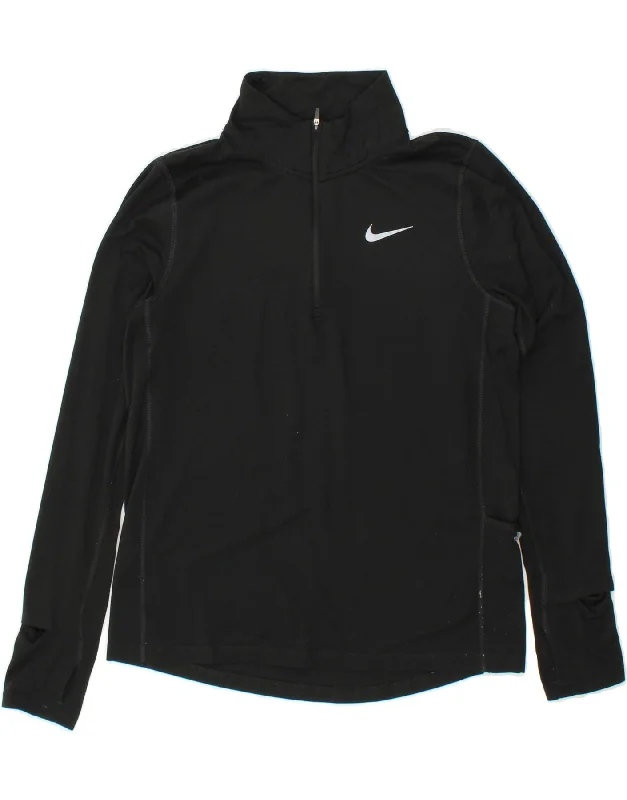 NIKE Womens Dri Fit Zip Neck Pullover Tracksuit Top UK 10 Small Black