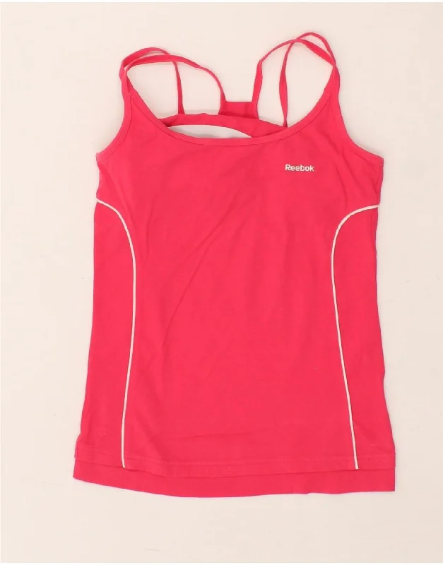 REEBOK Womens Crop Vest Top UK 10 Small Pink Cotton