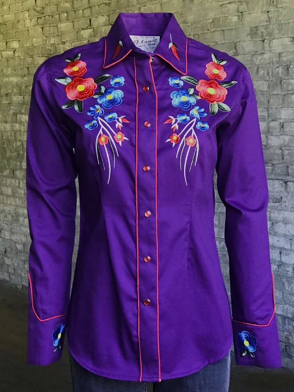 Rockmount Womens Purple 100% Cotton Floral Bouquet Western L/S Shirt