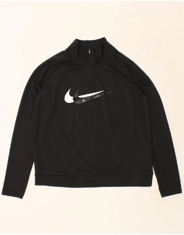 NIKE Womens Dri Fit Graphic Pullover Tracksuit Top UK 14 Medium Black