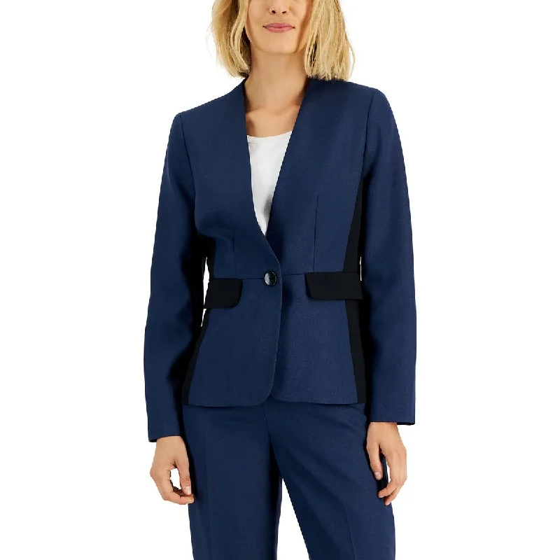 Le Suit Womens Colorblock Career One-Button Blazer