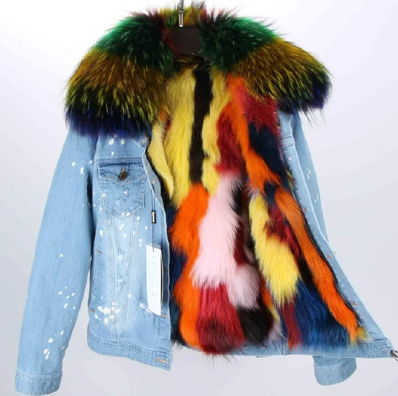 Light Blue Denim Rainbow Fur