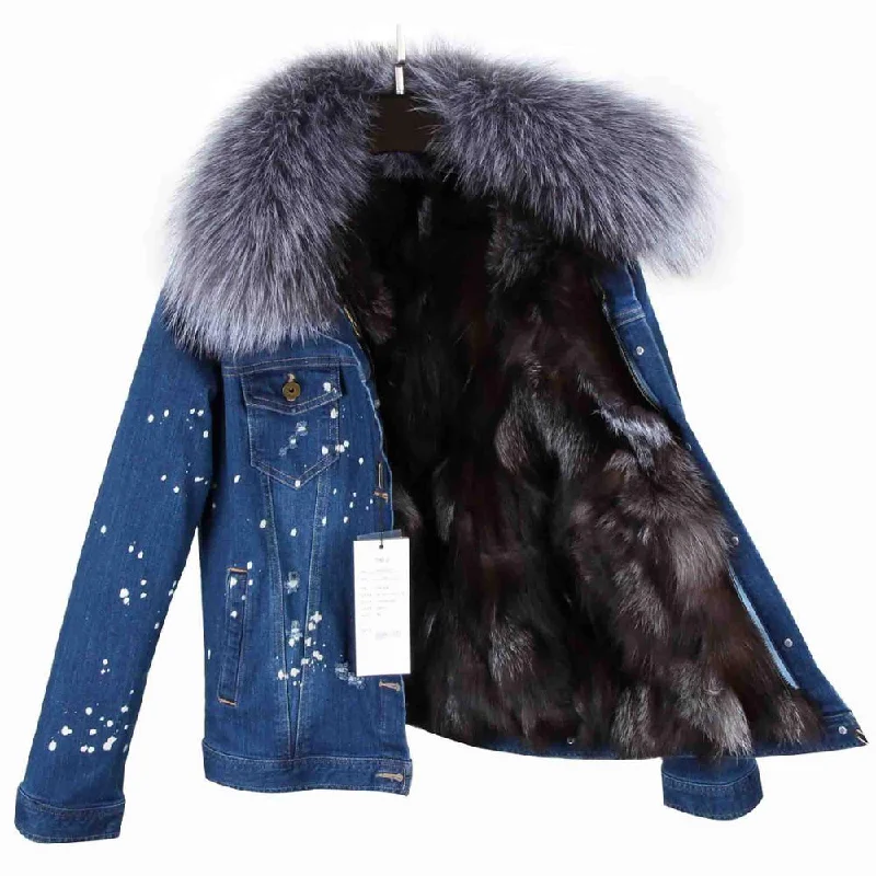 Dark Blue Denim Grey Fur