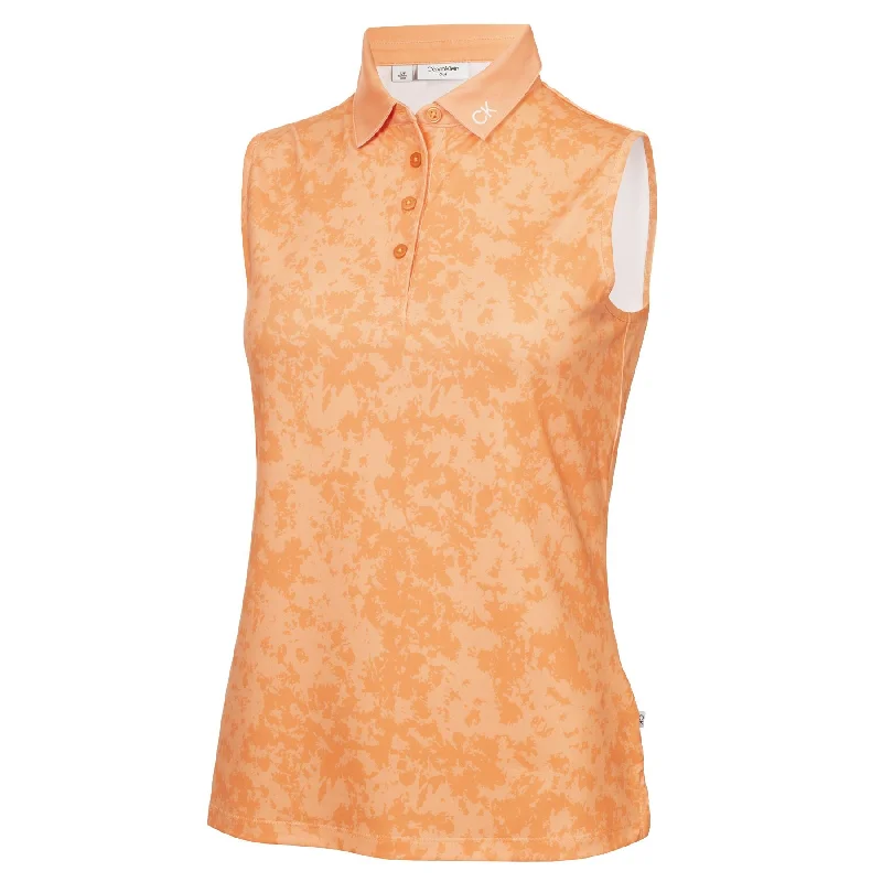 Womens Canvas Print Sleeveless Polo Peach Cobbler - SS24