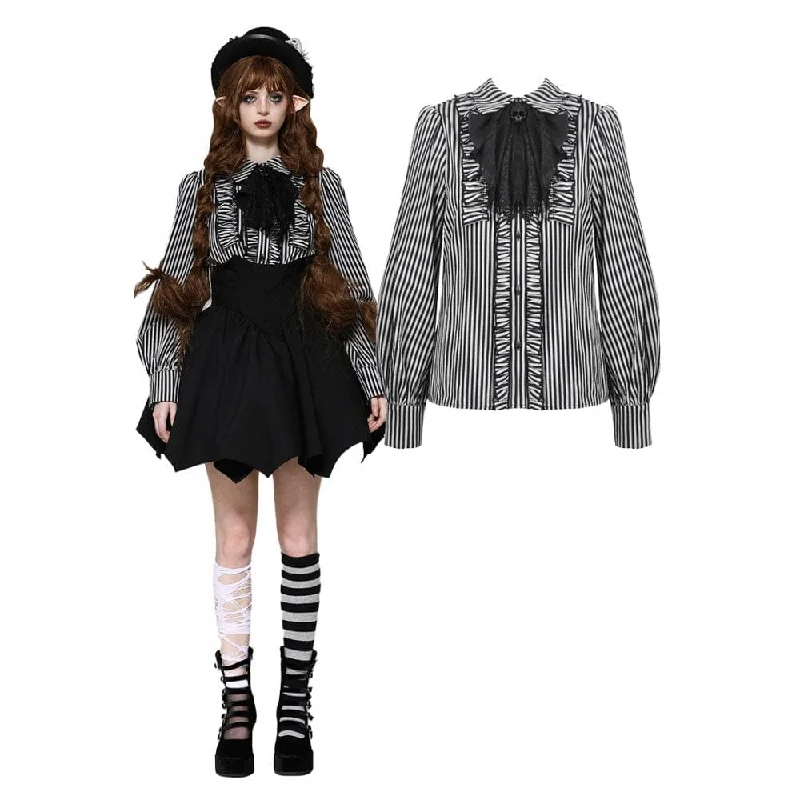 Women's Gothic Lolita Striped Long Sleeved Shirt Gray