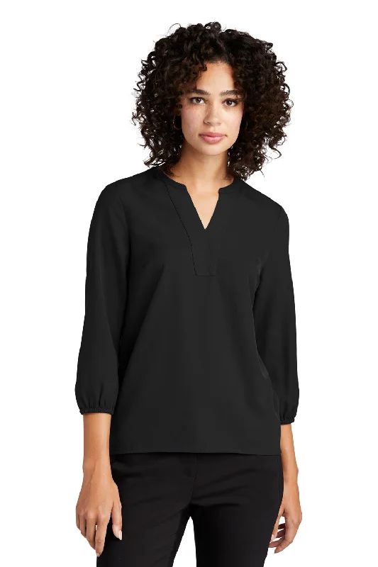 Mercer+Mettle Womens Stretch Crepe 3/4 Sleeve Polo Shirt - Deep Black