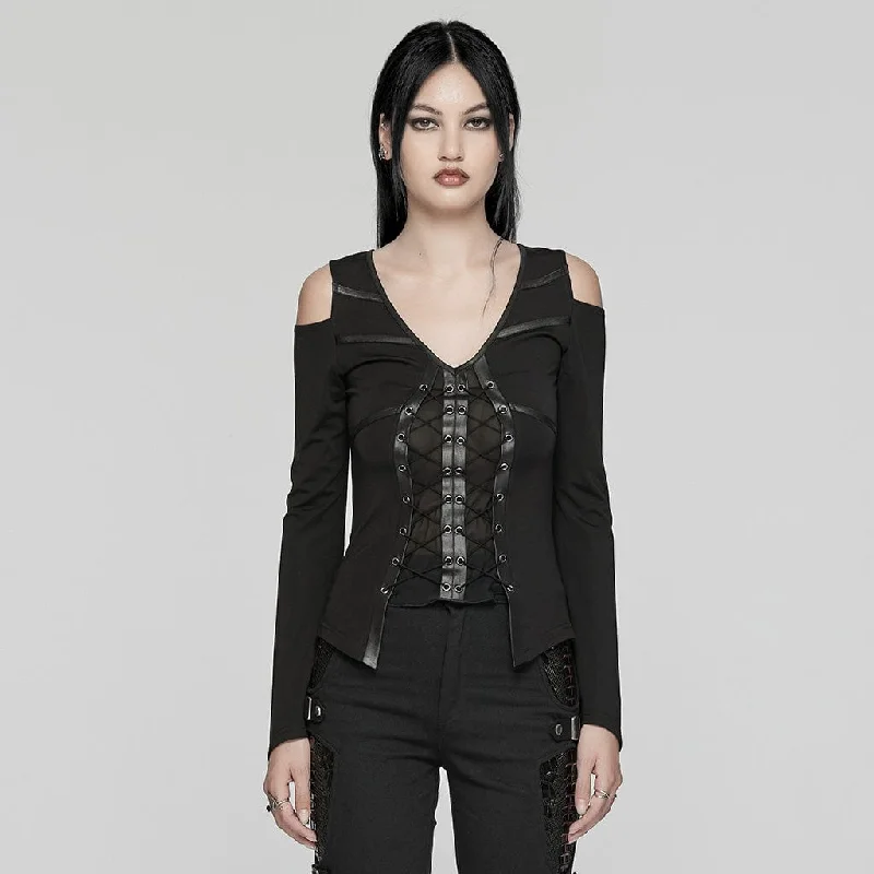 Women's Punk Off-the-shoulder Mesh Splice Shirt