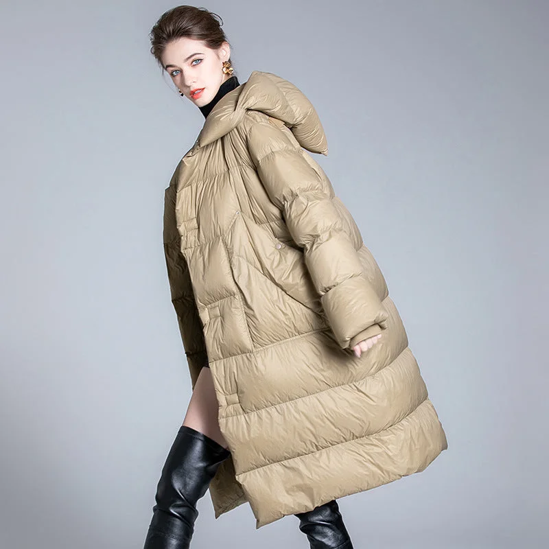 Winter Warm Apricot Down Coats with Hoodies for Women