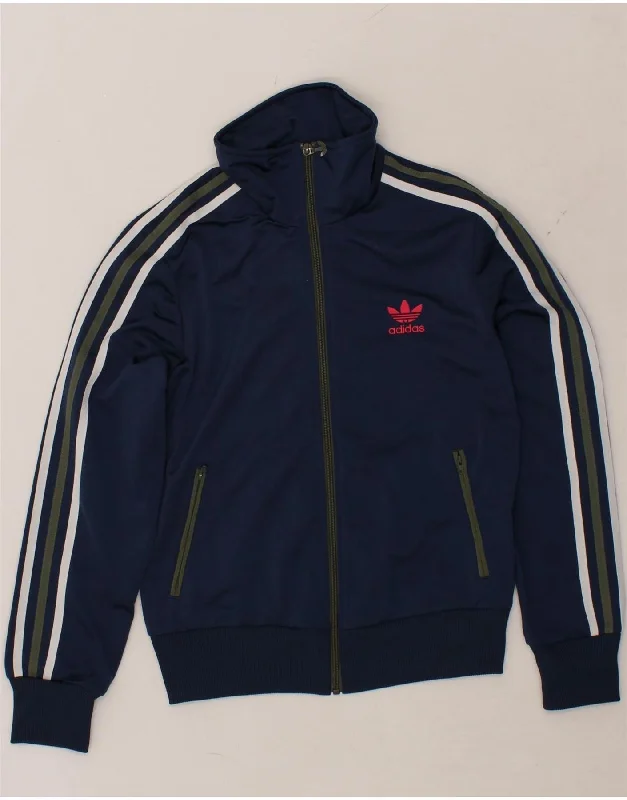 ADIDAS Womens Graphic Tracksuit Top Jacket UK 12 Medium Navy Blue