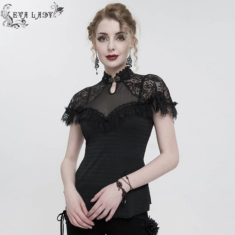 Women's Gothic Cheongsam Collar Lace Splice Ruffled Shirt