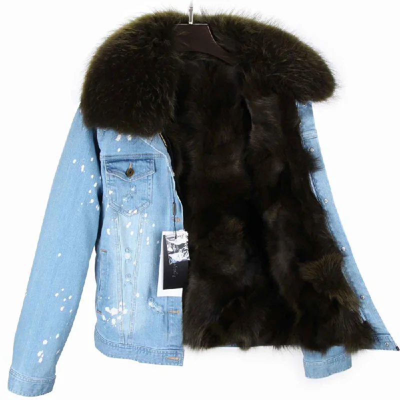 Light Blue Denim Dark Brown Fur