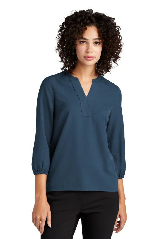 Mercer+Mettle Womens Stretch Crepe 3/4 Sleeve Polo Shirt - Insignia Blue