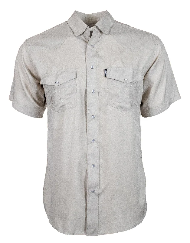 "Sol" Tan Short Sleeve Pearl Snap Shirt