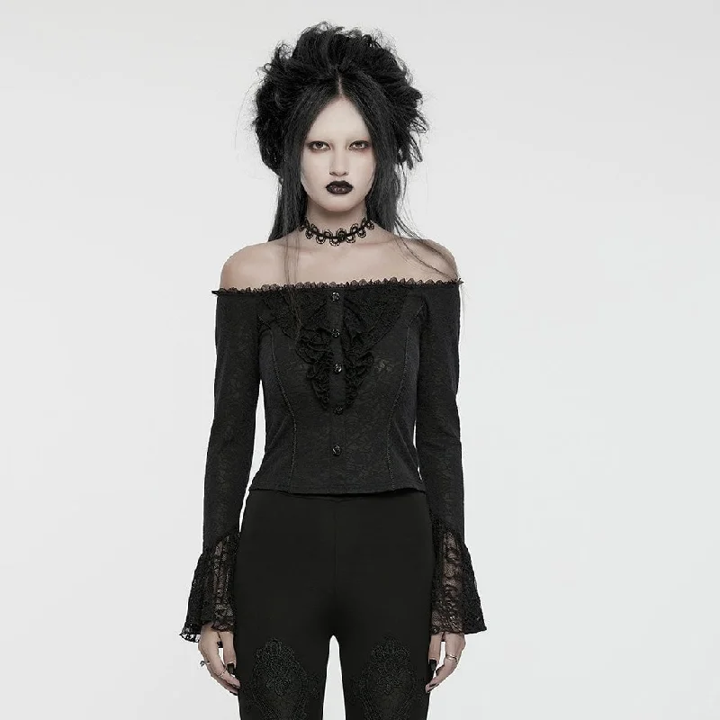 Women's Gothic Off-the-shoulder Ruffled Lace Splice Shirt