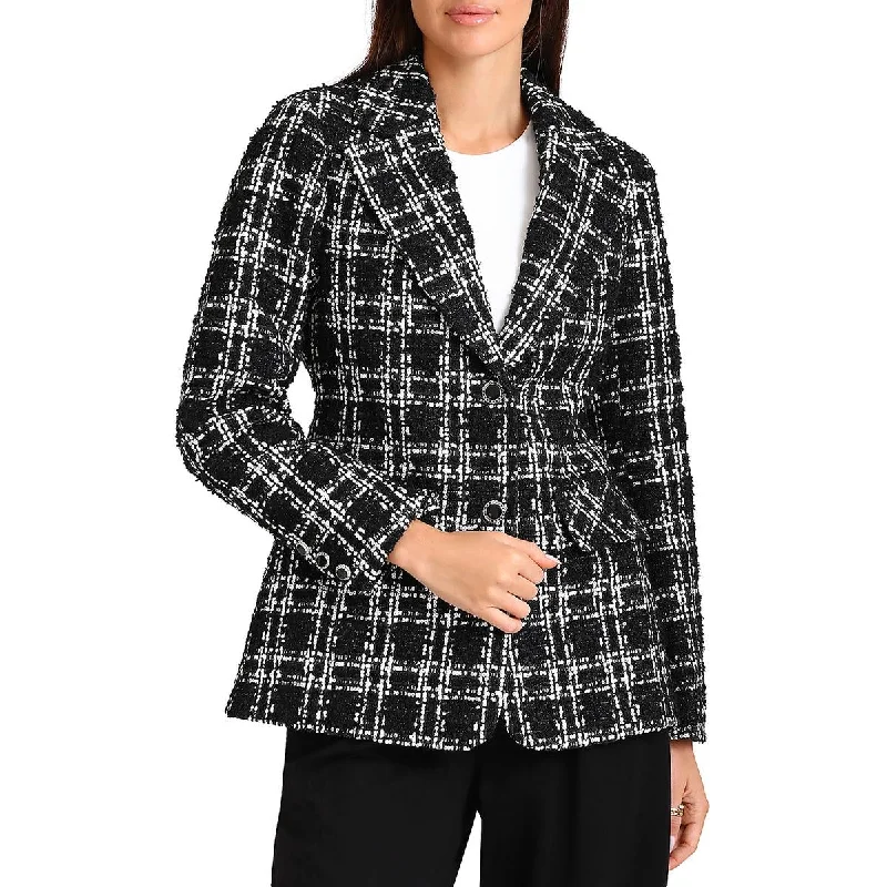 Bagatelle Womens Tweed Sequined Two-Button Blazer