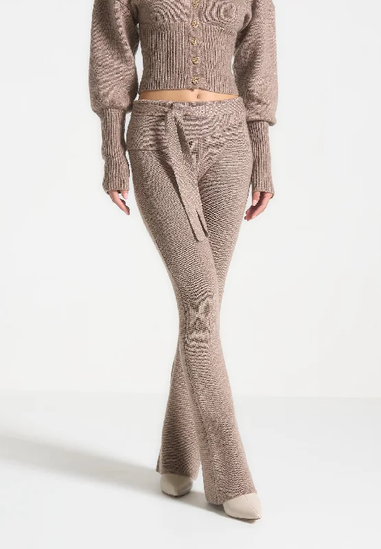 Knitted Fit & Flare Leggings with Belt - Taupe