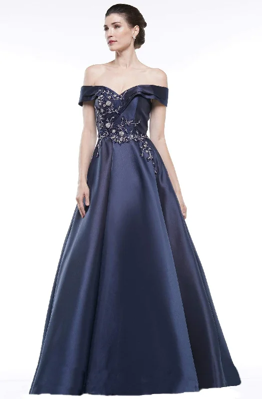 Marsoni by Colors - MV1008 Sweetheart Neckline Off-Shoulder Floral Beaded A-Line Gown