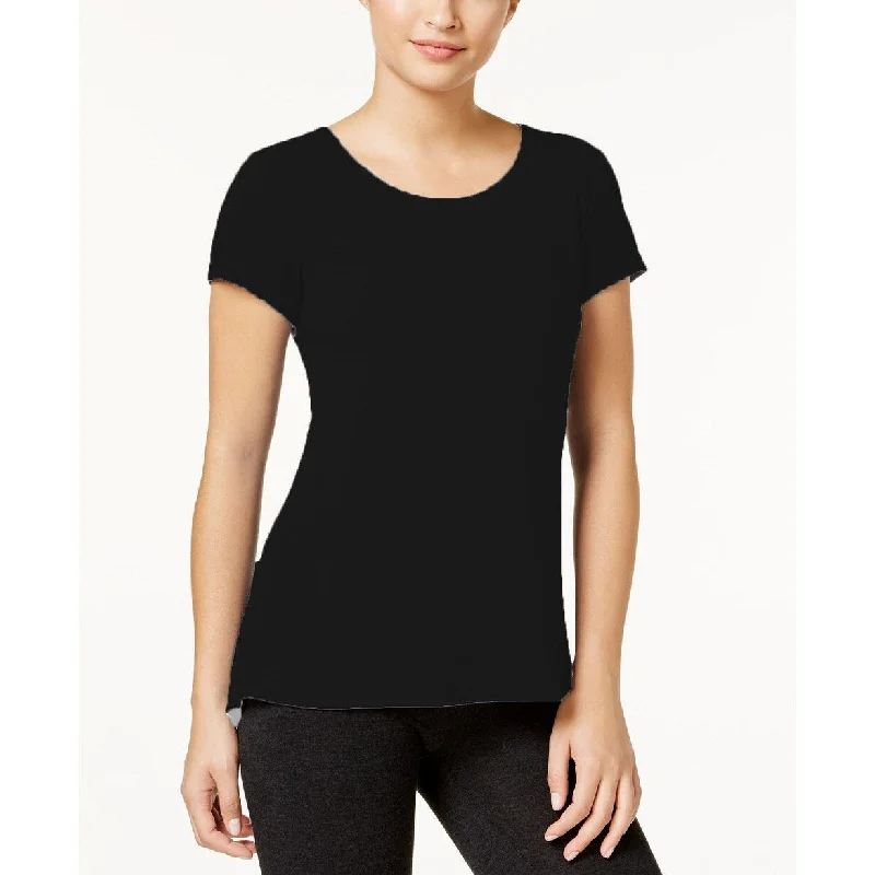 Ideology Women's Activewear Slit Back T Shirt Noir Black Size Large - L