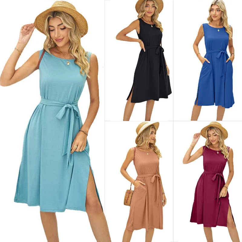 Sexy Summer Split Front Sleeveless Midi Dresses