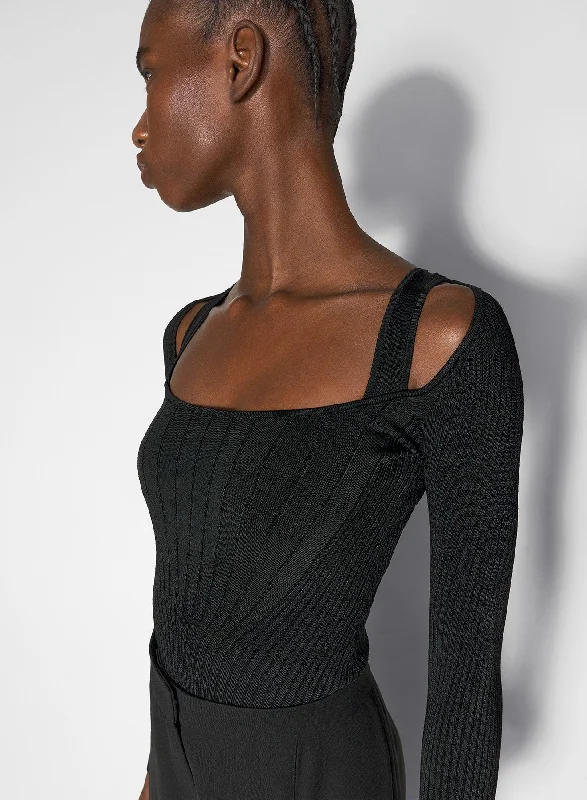 black sculpting knit bodysuit